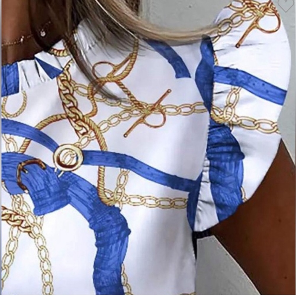 Chain Print Ruffle Sleeve Top - Picture 3 of 3